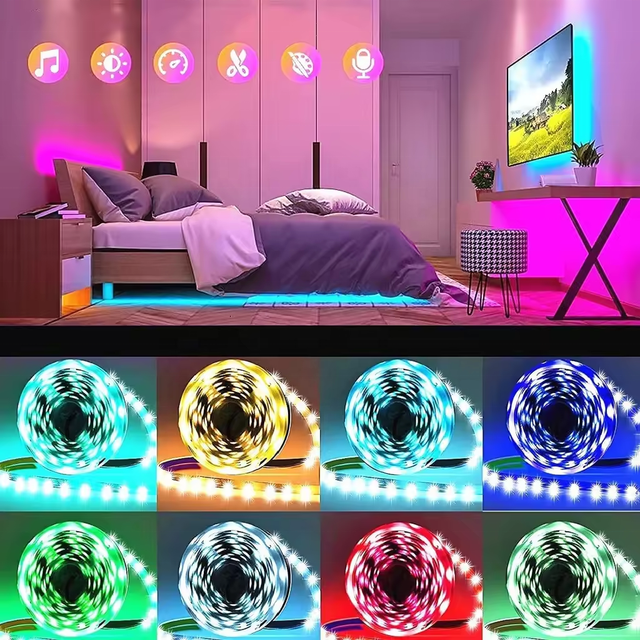 VH LIGHTING 1M 2M 3M 4M 5M 24V Flexible Light Strip 5050 RGB Gaming Room Decoration Smart LED Strip Light for Party