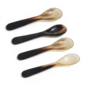 SOFIYA CRAFT Juego de 4 Cucharas de Té Ecológicas de Cuerno de Búfalo Natural con Mango Largo, Chapado en Oro Rosa, Pulido a Mano, Degradado Marrón - Product Image 1