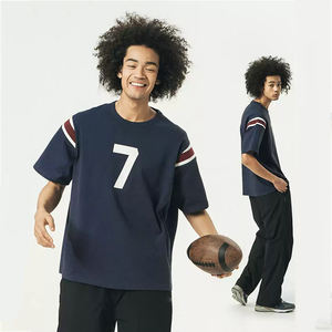 เสื้อยืดกีฬาฟุตบอลทรงโอเวอร์ไซส์ ผ้าฝ้ายถัก 100% แขนสั้น ไหล่ตก สกรีนลายแบบวินเทจ ตัวอักษร 3 มิติ สำหรับผู้ชายและผู้หญิง สั่งทำได้ - Product Image 1