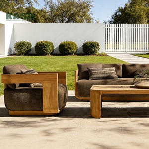 Garden Furniture Set Luxury Teak Wood Lounge Set Corner Conversation Set Patio Couch Sectional Modern Teak Outdoor <strong>Sofa</strong> Set - Product Image 1