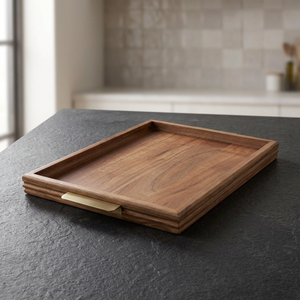 Ensemble de 2 plateaux anciens faits à la main, gravés, écologiques, décoratifs, en bois, style campagnard, artisanat indien, compatibles lave-vaisselle - Product Image 1