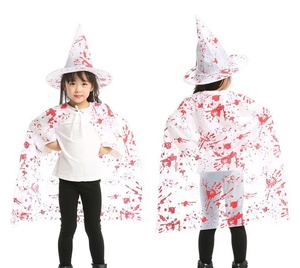 Ensemble de costumes d'horreur d'Halloween pour enfants Cape de sceau de sang avec chapeau de lanterne de sorcière seau citrouille pour la fête - Product Image 1