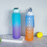 32oz Silikon Pipetli ve Zaman Göstergeli Taşınabilir Yeniden Kullanılabilir Su Şişesi, Açık Hava Seyahatleri için Taşıma Askılı