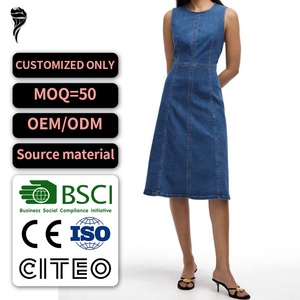 Nuevo Vestido Vaquero sin Mangas para Mujer, Cuello Redondo, Corte Ajustado y Evase, Midi, Casual, con Logotipo Frontal - Product Image 1