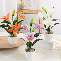 Plante artificielle de lys en pot, réaliste, miniature, à trois têtes, pour la décoration intérieure et les arrangements de vitrine de centre commercial