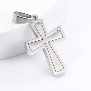 Ciondolo a Croce con Foglia in Acciaio Inossidabile per Uomo e Donna, Colore Argento e Oro, Gioielli Religiosi da Regalo - Product Image 4