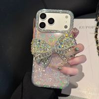 Étui de téléphone tendance à motif coquillage et grand nœud diamanté, mignon et simple, compatible avec divers modèles de téléphones