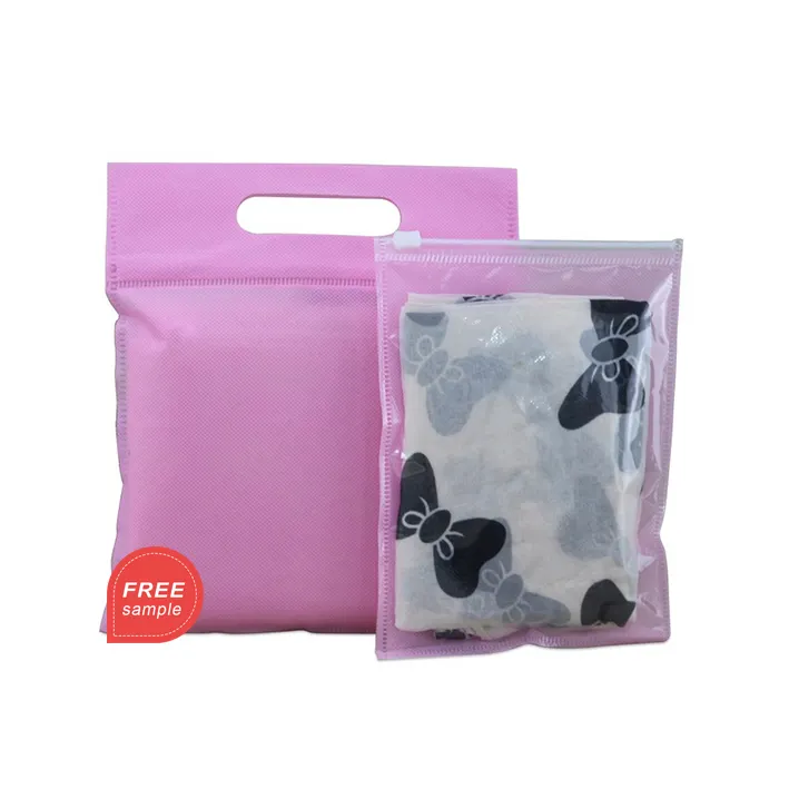 Подарочные пакеты из нетканого материала с прозрачной розовой передней частью, нетканые сумки на молнии для упаковки одежды с ручкой, нетканые сумки на молнии