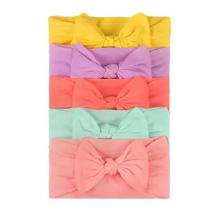 5 pcs/Set Cabelo Acessórios Nylon Bow Headband Wide Nylon Headbands Bebê Meninas Turbante