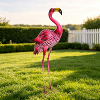 Statue de Flamant Rose en Acier Inoxydable pour Jardin, Décoration Extérieure en Métal pour Patio