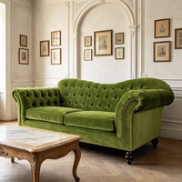 Vente directe d'usine, canapé en tissu velours vert vintage de style français avec clous, canapé de style américain pour villa, personnalisable