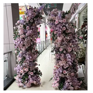 8ft Dark Purple Rose Artificielle Fleur Arc Toile de Fond Pour La Décoration De Scène De Mariage Soie Marguerites Orchidée Double Face Fleur Arches