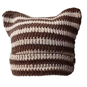 หมวกถักอะคริลิคแฟชั่นสำหรับผู้หญิงหมวกถักโครเชท์มือทรงหูแมวน่า<span class=keywords><strong>รัก</strong></span>สำหรับฤดูหนาว - Product Image 6