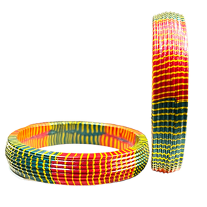 <b>Red</b> and Green Lac Bangles with Stylish Yellow Stripes Handmade Traditional Ethnic Jewelry for Women Wedding Festival Party Wear - Product Image 5