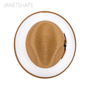 Sombrero de Paja para Hombre Bruno Capelo, 100% Poliéster Trenzado, Ala Rizada, Dos Tonos de Color, Banda con Lazo de Pluma para Viajes, Pesca y Actividades al Aire Libre - Product Image 5