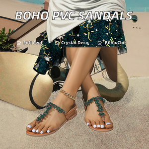 Women's Bohemian Flat PVC Sandals Polka Dot Chain <b>Toe</b> Clip Seaside Summer Holidays Upper Straps Hook Cushioning Genuine Leather - Product Image 2