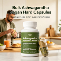 Capsules de racine d'Ashwagandha pour soulager le stress et favoriser le sommeil chez l'adulte, végétaliennes/gélatine naturelle, vente en gros