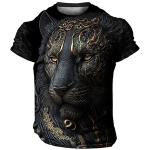 For Oversized Men's Knitted Blank T-<b>shirt</b> 3D <b>Lion</b> Print Summer Casual Streetwear Breathable Short Sleeve - Product Image 2
