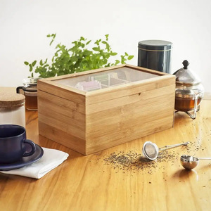 Wooden <b>Tea</b> <b>Box</b> Solid Wood Transparent Lid 2 Layer Drawer Organizer For <b>Tea</b> Bags Coffee Sugar Packets Desktop Storage - Product Image 3
