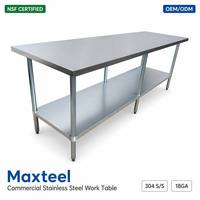 Table de travail pour cuisine commerciale Xiang Ying, certifiée NSF, surface brossée, pieds réglables en hauteur, étagère inférieure, fabrication artisanale