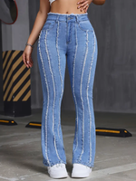 Jeans évasés coupe bootcut pour femme Denim Factory, bords bruts, taille mi-haute, extensibles, faible MOQ, services de personnalisation, OEM