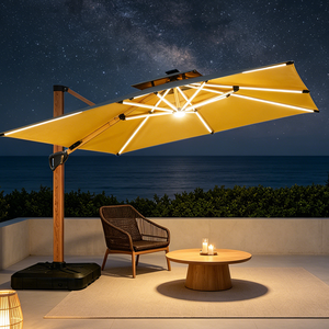 Garden Outdoor Beach Over Size <strong>Rectangular</strong> Double Top Solar Light Patio Umbrella Offset Hanging Led <strong>Parasol</strong> - Product Image 2