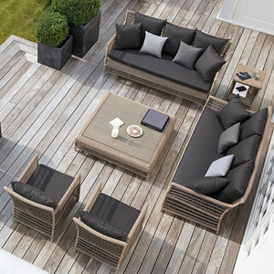 En forma de <span class=keywords><strong>l</strong></span> villa jardín sofá con un solo asiento y larga de la Mesa de té adecuado natural de muebles de ratán - Product Image 1
