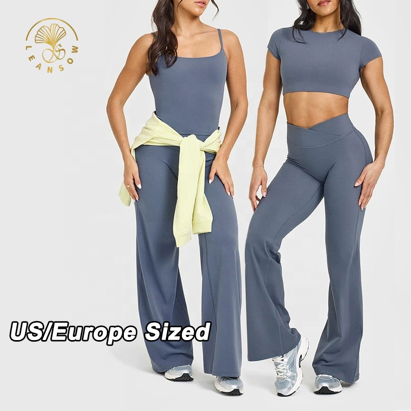 Manufacturer Plain Push up Tightssoft Pantalones De Yoga Para Mujer Stretch Custom High Waist Plus Size Wide Leg Flare Leggings