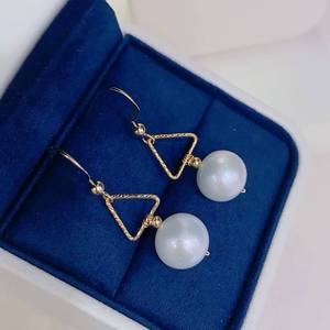 wholesale Handmade Triangle Twist Wire <b>Dangle</b> <b>Earrings</b>, 14K Gold Filled Natural Freshwater Pearl Drop <b>Earrings</b> For Women - Product Image 2