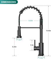 Keran dapur besi anti karat, keran dapur 304 fungsi tarik keluar pegas fleksibel Matte hitam dengan semprotan tarik ke bawah