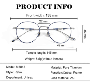 Montura Óptica Completa de Titanio M3048, Gafas Unisex de Lujo, Logotipo Personalizado, Alta Calidad, Ligeras, Rectangulares, Anti-Luz Azul, Doradas - Product Image 2