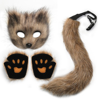 Nouveau style de costume de cosplay pour Halloween et Noël, avec queue en fourrure, masque de fête, gants en forme de patte de loup, masque de renard et ensemble queue de renard