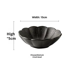 Petit bol en céramique givrée noire rétro, personnalisé, créatif, peu profond, pour nouilles, desserts et ramen, tendance pour les fêtes - Product Image 6
