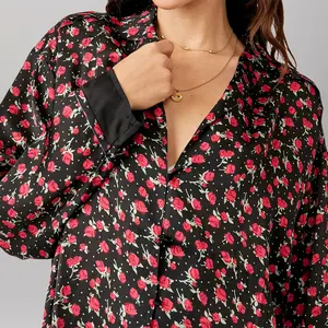 New All Over Print Floral Women's Pajamas Sleepwear Polyester Fashion Long Sleeve Pajamas For Women Set