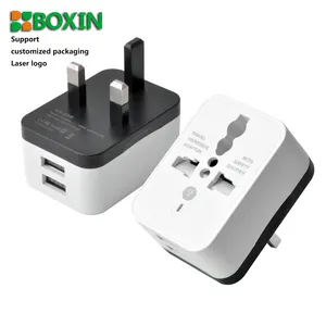 UK plug adapter with Dual USB 5V 2A Travel Multifunction Universal to EU US UK AU conversion plug White 10A For Charging phone