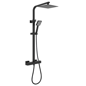 Conjunto de Mezclador de Ducha de Latón Ajustable de Doble Manija Contemporáneo con Cabezal de Ducha Cuadrado Tipo Lluvia y Barra Deslizante, Negro Mate S015BL, Diseño Moderno - Product Image 4