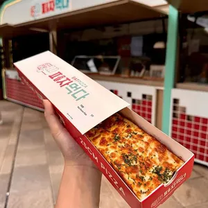 Özelleştirilebilir fırında makarna dikdörtgen pizza ambalaj kutusu mini tek dilim kayan çekmece pizza kutusu karton konteyner distribütörü