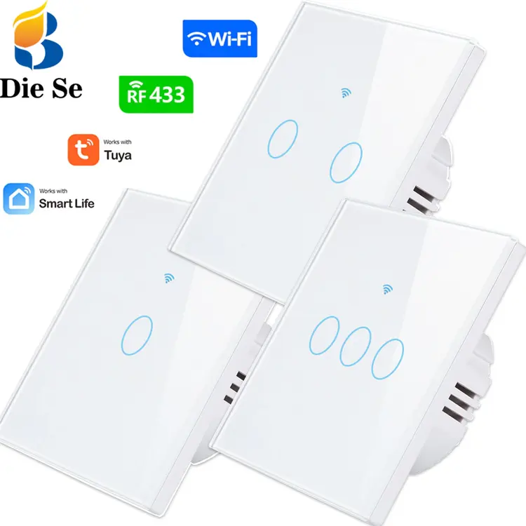 1/2/3 Bende Slimme Schakelaar Wifi Kristalglas Draadloze Lichtschakelaar Tuya App Wifi Remote Switch Met Google alexa