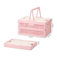 Panier de rangement pliable en plastique avec couvercle, poignée de transport portable, bac de rangement rectangulaire pour cuisine, salle de bain, camping