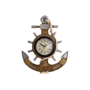 Retro mediterrane Art Wanduhr Schiff Anker uhr für Home Decor Anhänger Silent Holzuhr