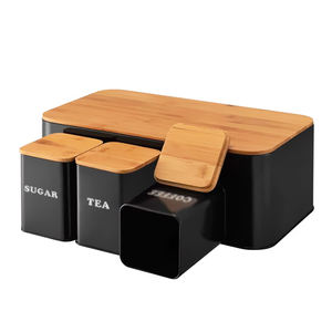 Custom Hout Deksels Opslag Pot Suiker Thee Koffie Brood Metalen Doos Blikken Set Vierkante Keuken Voedsel Houten Bamboe Deksel Blikken Bus - Product Image 4
