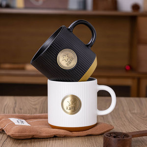<strong>Starbucks</strong> Style Ceramic <strong>Mug</strong> With Brass Star Logo White And Black Color For Coffee Tea Gift Cup Single Set - Product Image 1