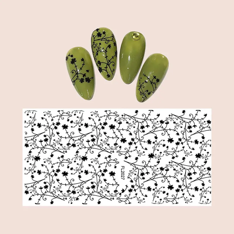 New Patterns Summer butterfly Nails Sticker Designs Black 3D Stripe Floral Nails Accessories Art for Gift