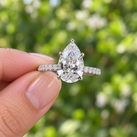 Bague Solitaire en Or Blanc 9K 10K 14K 18K avec Moissanite Poire Pavée et Tige Délicate, Bijoux de Mariage en Or Massif Certifié GRA
