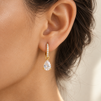 Boucles d'oreilles pendantes en diamant de laboratoire CVD HPHT de haute qualité IGI 1CT DEF VVS taille poire avec créoles pavées en or massif 10K 14K 18K