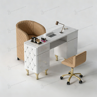 Ensemble table et chaise de manucure violet moderne, mobilier de salon de beauté, table à ongles simple de luxe en cuir rose capitonné et bois, à vendre