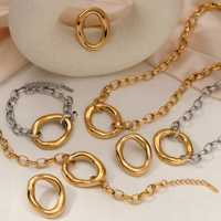 CLIORO Deux Tons En Acier Inoxydable Collier Bracelets Boucles D'oreilles Anneau Ensemble Irrégulier Cercle Pendentif Étanche Bijoux pour Femmes