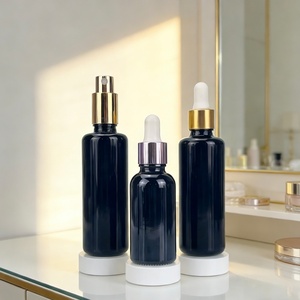 Factory Price15ml 20ml 30ml 50ml 60ml 100ml Black Violet Glass Essential Oil <b>Bottle</b> with Gold Aluminum <b>Dropper</b> Cap - Product Image 1