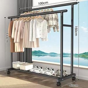 Perchero Móvil Sencillo Reforzado de Pie para Dormitorio/Balcón, Estante de Almacenamiento de Ropa de Una/Doble Fila - Product Image 2