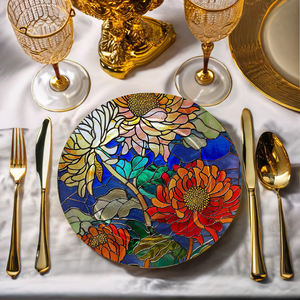 زجاج قابل للتخصيص 13 إنش بتصميم زهور من البلاستيك PP مستدام لحفلات الزفاف والمآدب والمناسبات الفندقية-MOQ - Product Image 4